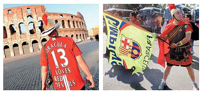 Tifoso del Manchester e tifoso del Barcellona a Roma per la finale calcio Coppa dei Campioni (2009)