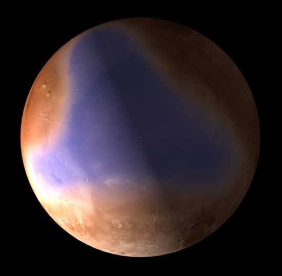 Marte: ricostruzione di antico letto oceanico, dai dati di sedimenti, trasmessi dalla sonda Mars Express; fonte ESA