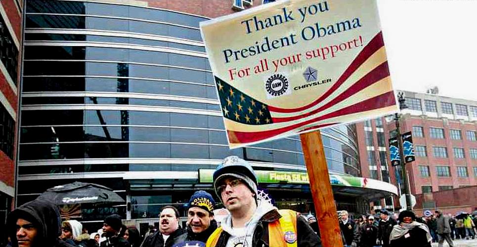 "Grazie Presidente Obama per tutto il tuo appoggio!" (operai di Detroit, USA)