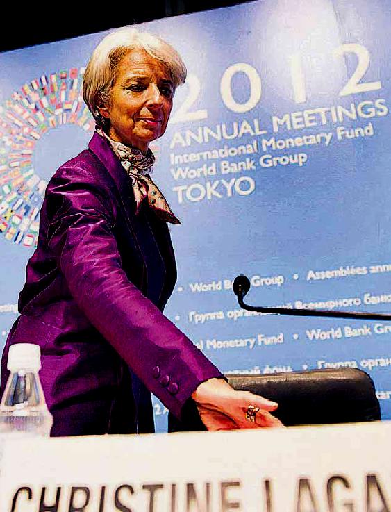 Christine Lagarde, presidente del Fondo Monetario Internazionale: "pi flessibilit nel risanare l'economia degli stati, perch la stessa possa crescere"; fonte Jaffe
