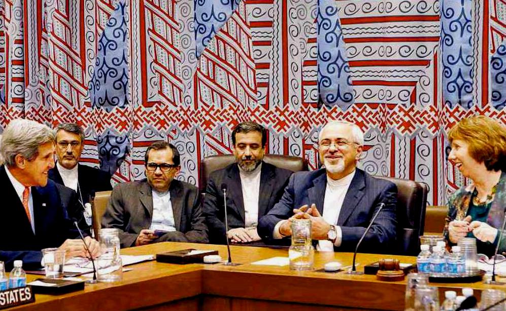 incontro "storico" fra Stati Uniti, Iran e Europa (Kerry, Zarif, Ashton); fonte Gombert