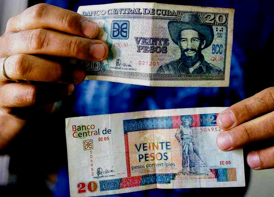 Cuba, fine della doppia moneta?! (sopra "per poveri" e sotto "per ricchi" convertibile col dollaro USA); fonte Alejandro