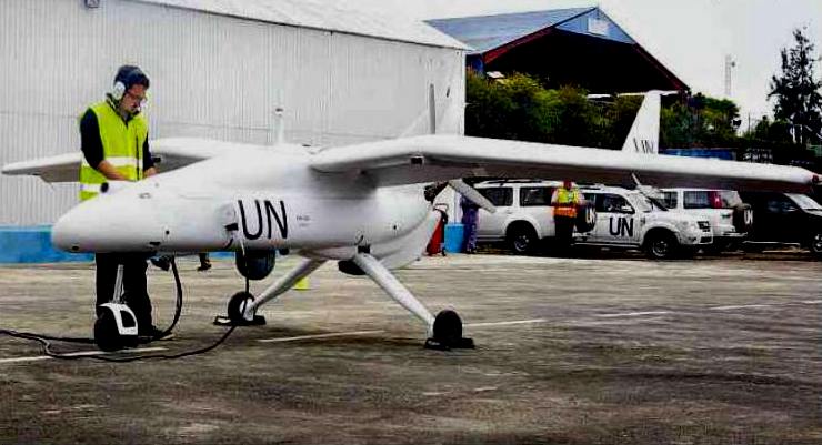 drone ONU di vigilanza fra le frontiere di Congo, Ruanda e Uganda; fonte Katobe