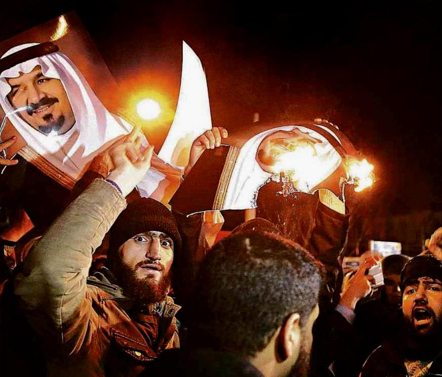 rabbia dei musulmani sciiti contro l'Arabia Saudita per l'esecuzione dell'imam Nimr Al Nimr (condannato a morte per terrorismo); fonte Reuters
