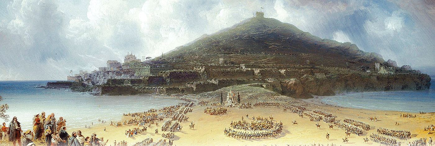 Dipinto novecentesco del Monte Orlando (visto da Serapo) (a destra il Santuario della Montagna Spaccata)
